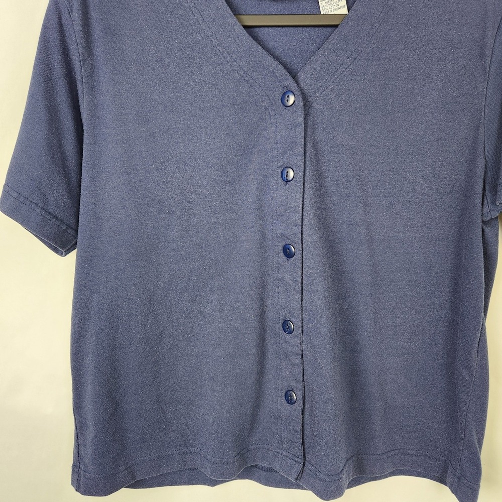 Bolo Spirit Vintage 90s‎ Solid Navy Blue Button up Shirt Womens L - Picture 2 of 6